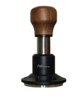 A barista tamper with a rounded wooden handle, a stainless steel neck, and a black metal base featuring the 'AIR BARISTA' logo, isolated on a white background.
